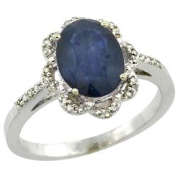 Natural 2.25 ctw Blue-sapphire & Diamond Engagement Ring 14K White Gold - REF-52R3Z