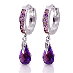 Genuine 3.3 ctw Amethyst Earrings Jewelry 14KT White Gold - REF-50V6W