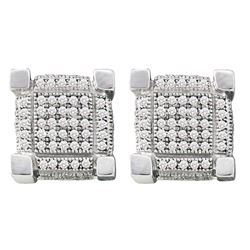 0.28 CTW Mens Pave-set Diamond 3D Cube Square Cluster Earrings 10KT White Gold - REF-19M4H