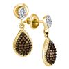 Image 1 : 0.50 CTWCognac-brown Color Diamond Teardrop Dangle Earrings 10KT Yellow Gold - REF-24X2Y