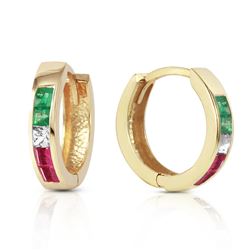 Genuine 1.28 ctw Emerald, White Topaz & Ruby Earrings Jewelry 14KT Yellow Gold - REF-39W2Y