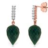 Genuine 25.95 ctw Green Sapphire Corundum & Diamond Earrings Jewelry 14KT Rose Gold - REF-51X2M