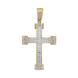 0.20 CTW Mens Diamond Roman Cross Charm Pendant 10KT Yellow Gold - REF-30F2N