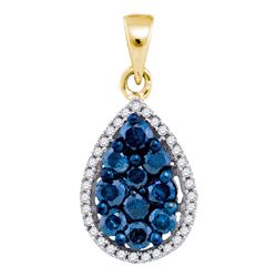 0.81 CTW Blue Color Diamond Teardrop Cluster Pendant 10KT Yellow Gold - REF-32Y9X