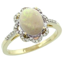 Natural 1.15 ctw Opal & Diamond Engagement Ring 10K Yellow Gold - REF-29N3G