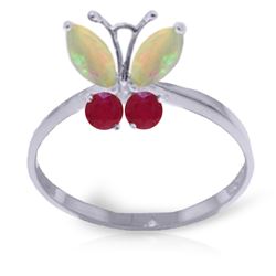 Genuine 0.70 ctw Opal & Ruby Ring Jewelry 14KT White Gold - REF-30Z5N