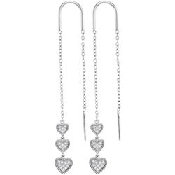 0.21 CTW Diamond Triple Dangling Heart Threader Earrings 10KT White Gold - REF-22X4Y