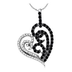 0.65 CTW Black Color Diamond Heart Pendant 10KT White Gold - REF-26H9M