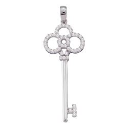 0.50 CTWDiamond Trefoil Key Love Pendant 14KT White Gold - REF-40X4Y