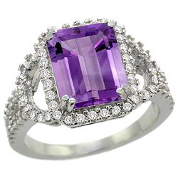 Natural 3.08 ctw amethyst & Diamond Engagement Ring 14K White Gold - REF-106X3A