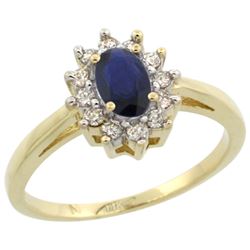 Natural 0.82 ctw Blue-sapphire & Diamond Engagement Ring 14K Yellow Gold - REF-30V9F