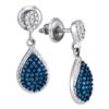 Image 1 : 0.50 CTWBlue Color Diamond Teardrop Dangle Earrings 10KT White Gold - REF-25X4Y