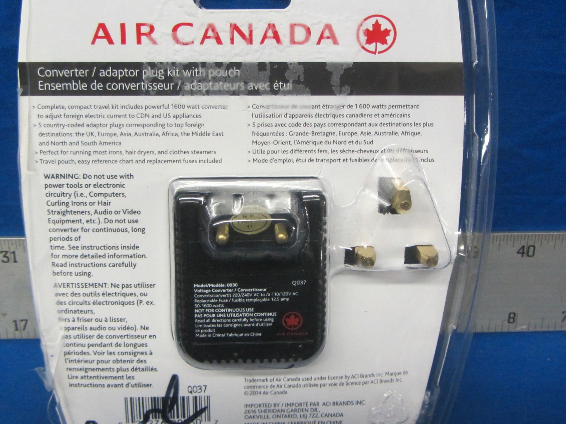 Air Canada converter/adaptor plug kit