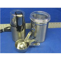 New coffee grinder / stainless steel canister / measureing cups