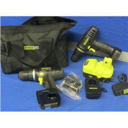 2 New Drills 18 volt / battery / charger / accessorie kit and carry bag