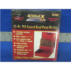 New 25 piece brad point wood drill bits in metal index case