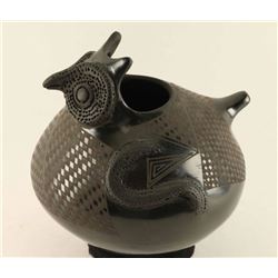 Santa Clara Blackware Owl Pot