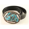 Image 1 : Sterling Silver & Turquoise Belt Buckle
