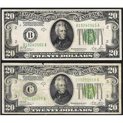 Lot of (2) 1928B $20 Federal Reserve Notes