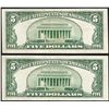 Image 2 : Lot of (2) 1953B $5 Legal Tender Notes