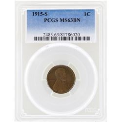 1915-S Lincoln Wheat Penny Coin PCGS MS63BN