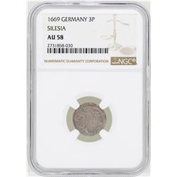 1669 Germany 3 Pfennig Silesia Coin NGC AU58