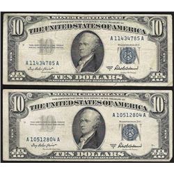 Lot of (2) 1953A $10 Silver Certificate Notes