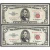 Image 1 : Lot of (2) 1953A $5 Legal Tender Notes