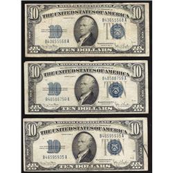 Lot of (3) 1934D $10 Silver Certificate Notes