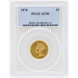 1878 $3 Indian Princess Head Gold Coin PCGS AU50