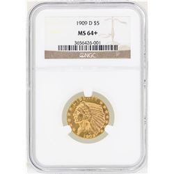 1909-D $5 Indian Head Half Eagle Gold Coin NGC MS64+