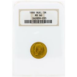 1904 Russia 5 Roubles Gold Coin NGC MS66