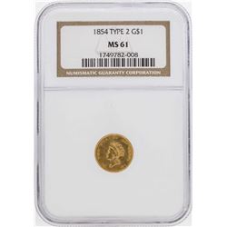 1854 $1 Indian Princess Head Gold Dollar Coin Type 2 NGC MS61