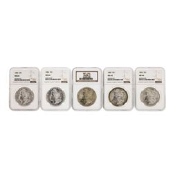 Lot of (5) Assorted Philadelphia Mint $1 Morgan Silver Dollar Coins NGC MS64