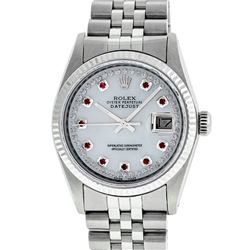 Rolex Mens 36mm Stainless Steel MOP Ruby String Diamond Datejust Wristwatch