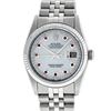 Image 1 : Rolex Mens 36mm Stainless Steel MOP Ruby String Diamond Datejust Wristwatch