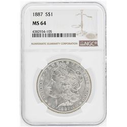 1887 $1 Morgan Silver Dollar Coin NGC MS64