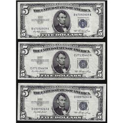 Lot of (3) 1953 $5 Silver Certificate Notes