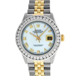 Rolex Mens Two Tone Yellow Gold White Roman 3 ctw Diamond Datejust Wristwatch