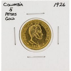 1926 Columbia 5 Pesos Gold Coin