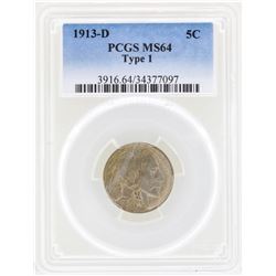 1913-D Buffalo Nickel Coin Type 1 PCGS MS64