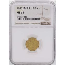 1836 Script 8 $2 1/2 Classic Liberty Head Quarter Eagle Gold Coin NGC MS62