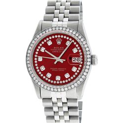 Rolex Mens 36mm Stainless Steel Red String Diamond Datejust Wristwatch