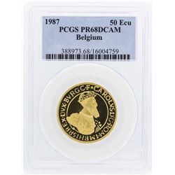 1987 Belgium 50 Ecu 1/2 Oz. Gold Coin PCGS PR68DCAM