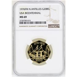 1976FM N.Antilles 200 Gulden USA Bicentennial Gold Coin NGC PF69 Ultra Cameo