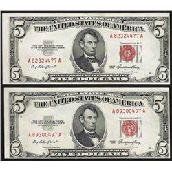 Lot of (2) 1953 $5 Legal Tender Notes