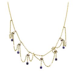 Gold Plated 1.50 ctw Sapphire and Pearl Necklace