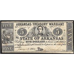 1862 $5 State of Arkansas Treasury Warrant Note