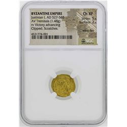 527-565 Byzantine Empire Justinan I Temissis Gold Coin NGC CH XF