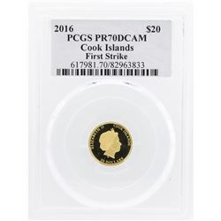 2016 $20 Cook Islands Gold Coin PCGS PR70DCAM First Strike Reagan Legacy